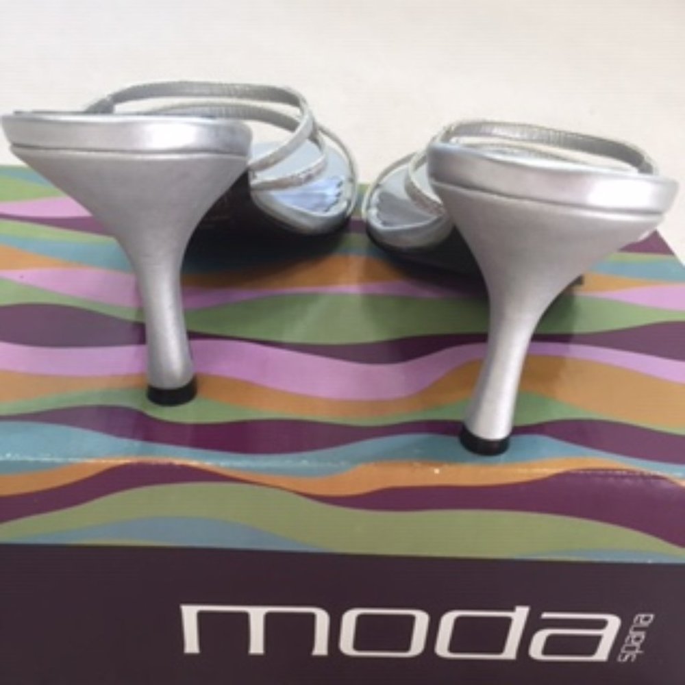 Moda Spana Dressy Silver Iridescent Strap Slip On Backless Heeled Sandal - 6 - Picture 5 of 10